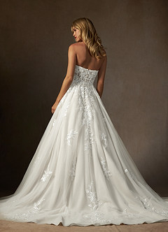 Azazie Keri Wedding Dresses Diamond White Ball-Gown Strapless Lace Dress image2