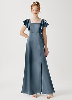 Azazie Bondi Junior Twilight A-Line Side Slit Metallic Satin Dress image1