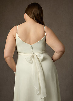 Azazie Kali Wedding Dresses Cream A-Line V-Neck Pleated Crinkle Chiffon Dress image9