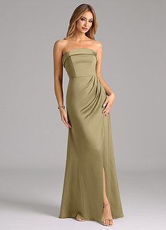 Azazie Aretha Robes de demoiselle d'honneur Robe Trapèze Convertible en Satin extensible Sans bretelle Vert Mousse image1
