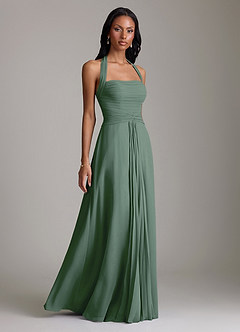 Azazie Clarisa Bridesmaid Dresses Eucalyptus A-Line Pleated Chiffon Dress image1