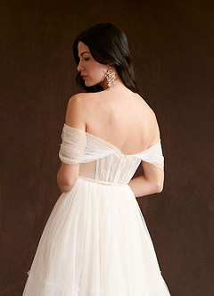 Azazie Vienna Wedding Dresses A-Line Off-The-Shouler Tulle Tea-Length Dress image6