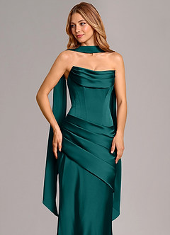 Azazie Pelagia Bridesmaid Dresses Peacock Mermaid Corset Stretch Satin Convertible Dress image5