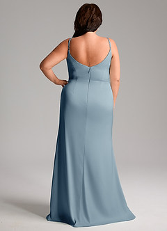 Azazie Deandra Bridesmaid Dresses Dusty Blue Mermaid Pleated Stretch Satin Dress image8