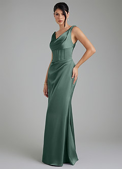 Azazie Spencer Bridesmaid Dresses Sea Moss Mermaid Pleated Stretch Satin Dress image3