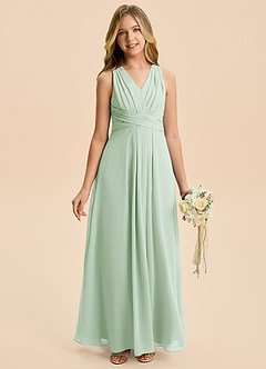 Azazie Kirsten Junior Agave A-Line Pleated Chiffon Dress image1