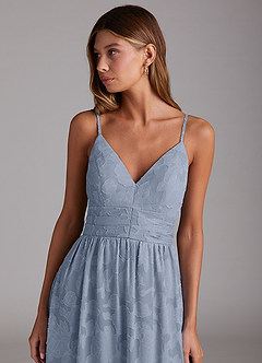 Azazie Nathalia Bridesmaid Dresses Dusty Blue A-Line Bow Floral Burnout Dress image5