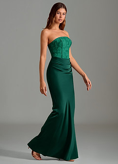 Azazie Emilia Bridesmaid Dresses Emerald Mermaid Strapless Stretch Satin Dress image3