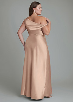 Azazie Emerson Bridesmaid Dresses Taupe Mermaid Off the Shoulder Metallic Satin Dress image9