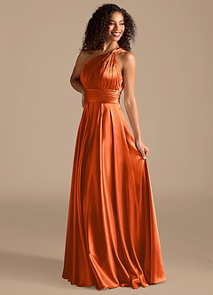 Azazie Charlize Bridesmaid Dresses Burnt Orange A-Line One Shoulder Metallic Satin Dress image5