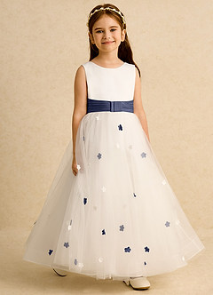 Azazie Cricket Flower Girl Dresses Ivory Stormy Ball-Gown Pleated Matte Satin Dress image6