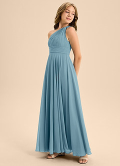Azazie Charlize Junior Abito A-Line in Chiffon Plissettato Blu Lunatico image4