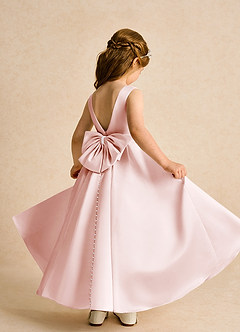 Azazie Cherry Flower Girl Dresses Blushing Pink Blushing Pink Ball-Gown Pleated Matte Satin Dress image4