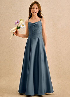 Azazie Coconut Girls Formal Sukienki dla dziewczynek sypiących kwiaty Linia A Pofałdowany Satyna elastyczna Długość podłogi Sukienka image4