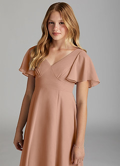 Azazie Kimber Junior Champagne Rose A-Line Pleated Chiffon Dress image6