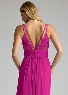 Azazie Maren Allure Bridesmaid Dresses Fuchsia A-Line V-Neck Lace Chiffon Dress image2