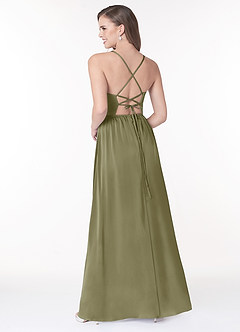 Azazie Raya Bridesmaid Dresses Pistachio A-Line V-Neck Pleated Stretch Satin Dress image2