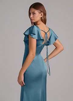 Azazie Elkie Brautjungfernkleider Meerjungfrau-Linie Rechteckiger Ausschnitt Stretch-Satin Kleid Bermudablau image7