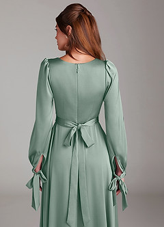 Azazie Leonia Jurken voor bruidsmeisjes Jurk van Stretch Satijn met A-Lijn Lange mouw Zilveren Salie image7