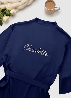 front Matching Color Personalized Embroidered Name 2-Piece Ruffle Satin Robe and Slip Set