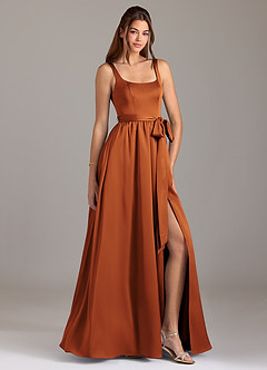 Azazie Elliott Final Sale Agave A-Line with Pockets Stretch Satin Dress image1