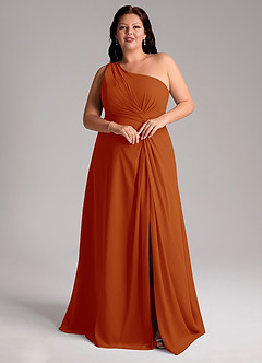 Azazie Brooke Robes de demoiselle d'honneur Robe Trapèze en Mousseline de soie Ue épaule Paprika image10