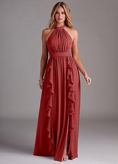 Azazie Avary Bridesmaid Dresses Rust A-Line Pleated Chiffon Dress image3
