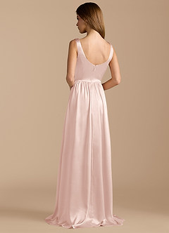 Azazie Keyla Bridesmaid Dresses Blushing Pink A-Line Pleated Metallic Satin Dress image2