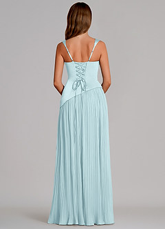 Azazie Stephanie Vestidos de madrinha de casamento Vestido Nuvem Azul de Cetim elástico de Linha A com Plissado image5