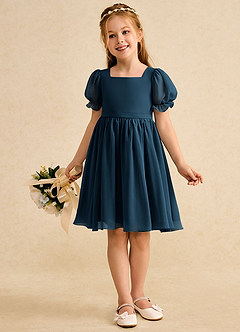 Azazie Jolie Blumenmädchenkleider A-Linie mit ärmel Chiffon Kleid Dunkelmarine image4