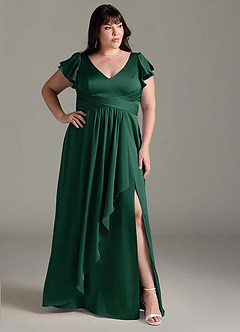 Azazie Omari Bridesmaid Dresses Dark Green A-Line Stretch Satin Dress image10