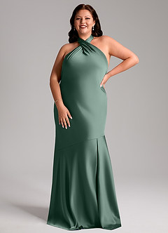 Azazie Lorena Brautjungfernkleider Meerjungfrau-Linie Plissee Stretch-Satin Kleid Eukalyptus image7