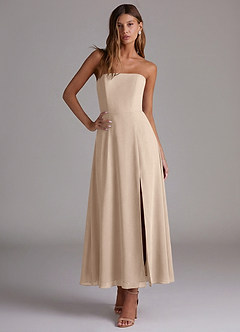 Azazie Wren Bridesmaid Dresses Taupe A-Line Strapless Chiffon Dress image5