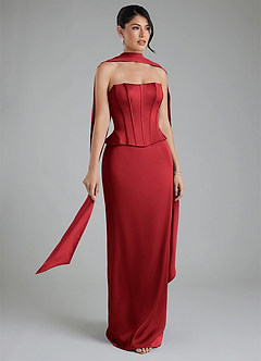 Azazie River Rochii de domnișoară de onoare Teacă Corset Satin elastic Lungime până la podea Rochie image8