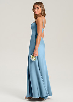 Azazie Lidia Bridesmaid Dresses Steel Blue Mermaid Side Slit Stretch Satin Dress image7