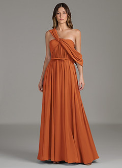 Azazie Nyah Bridesmaid Dresses Cinnamon A-Line Off the Shoulder Chiffon Dress image1