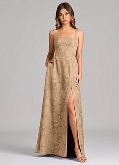 Azazie Debra Bridesmaid Dresses Champagne A-Line with Pockets Floral Burnout Dress image5
