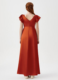 Azazie Omari Junior Paprika A-Line Pleated Metallic Satin Dress image2