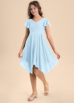 Azazie Janeaurelia Junior Sky Blue A-Line Pleated Chiffon Dress image3