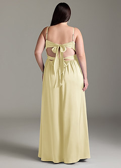 Azazie Zeya Bridesmaid Dresses Lemon Sorbet A-Line Pleated Stretch Satin Dress image10