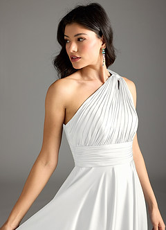 Azazie Charlize Bridesmaid Dresses White A-Line One Shoulder Stretch Satin Dress image15