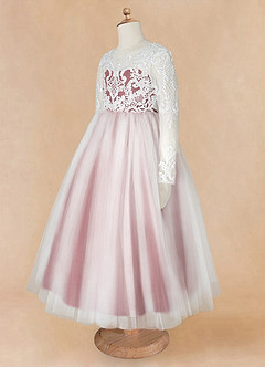 Azazie Elodie Flower Girl Dresses Ivory Desert Rose Ball-Gown Lace Dress image12