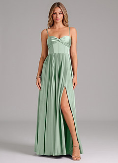Azazie Akiko Bridesmaid Dresses Agave A-Line Sweetheart Neckline Stretch Satin Dress image1