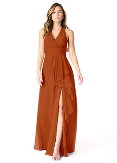 Azazie Aviv Final Sale Paprika A-Line Pleated Chiffon Dress image1