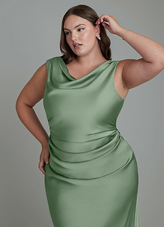 Azazie Kieryn Bridesmaid Dresses Matcha Mermaid Pleated Stretch Satin Dress image12