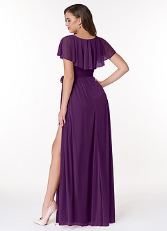Azazie Jael Final Sale Grape A-Line V-Neck Mesh Dress image2