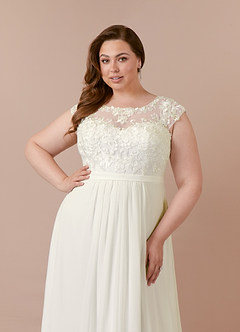 Azazie Brynslee Wedding Dresses Cream A-Line Scoop Sequins Chiffon Dress image14
