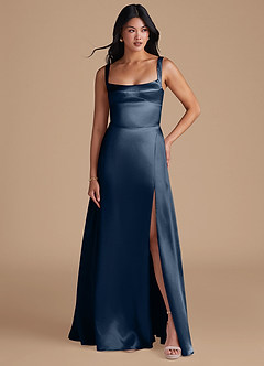 Azazie Hope Bridesmaid Dresses Dark Navy A-Line with Pockets Metallic Satin Dress image5