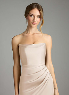 Azazie Leonis Bridesmaid Dresses White Alabaster Mermaid Pleated Stretch Satin Convertible Dress image4