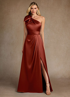 Azazie Easton Mother of the Bride Dresses Terracotta A-Line One Shoulder Stretch Satin Dress image1